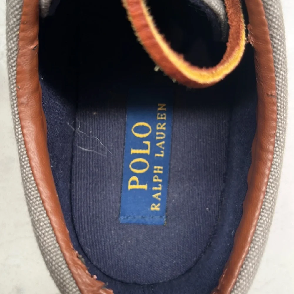 Polo‎ Ralph Lauren Faxon Low Gray Canvas Sneaker Mens Sz 9.5D Blue Pony